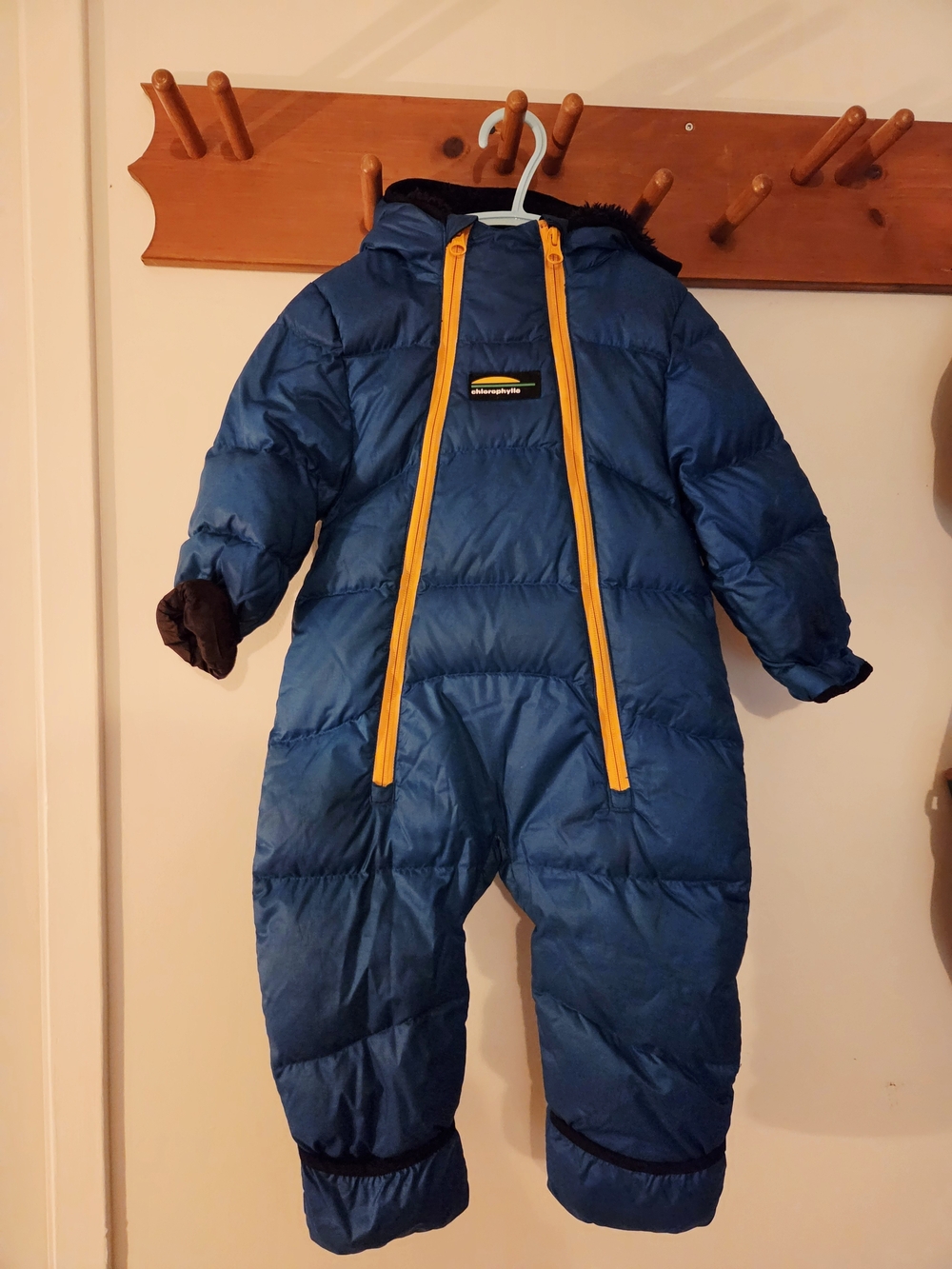 Chlorophylle Navy Blue Puffer Snowsuit with Yellow Zippers